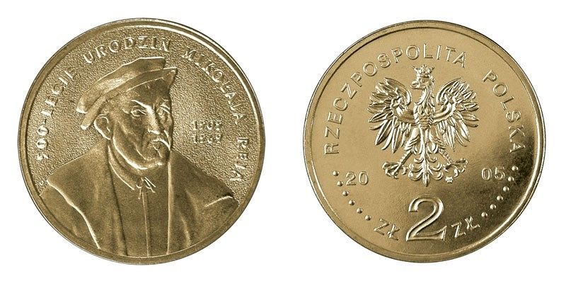 2 zł GN, Mikołaj Rej (1505-1569), 500. rocznica urodzin, 2005