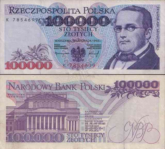 Banknot 100 000 zł 1993 rok