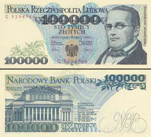 Banknot 100 000 zł 1990 rok